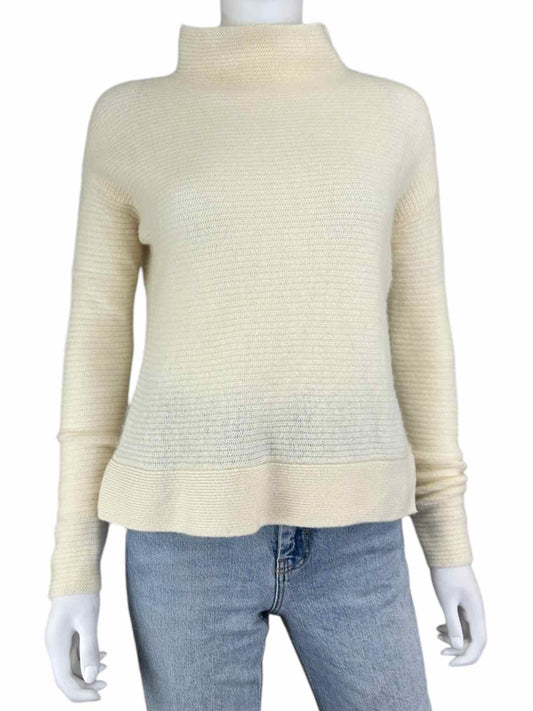 WHITE + WARREN 100% Cashmere Ivory Mock Neck Sweater Size S