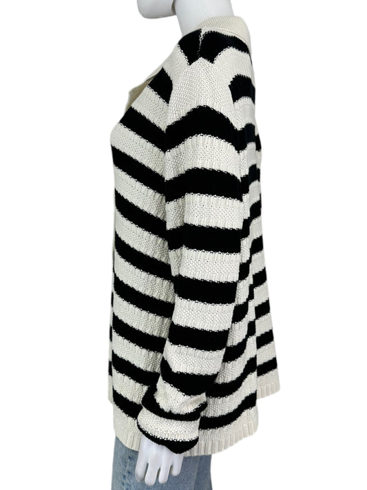 J. Jill Black Striped Sweater Cardigan Size L