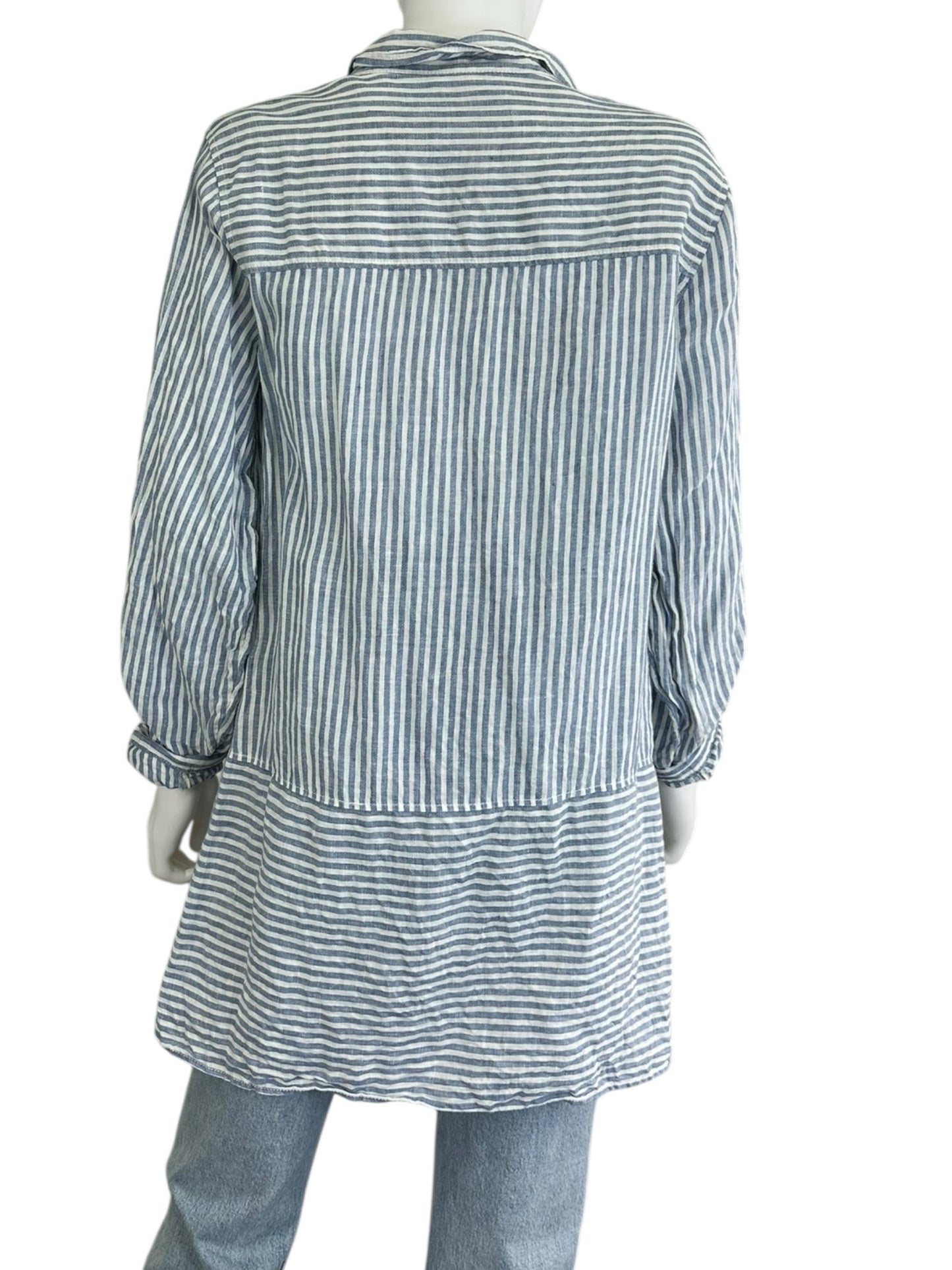 TAHARI 100% Linen Blue Striped Button-down Size L