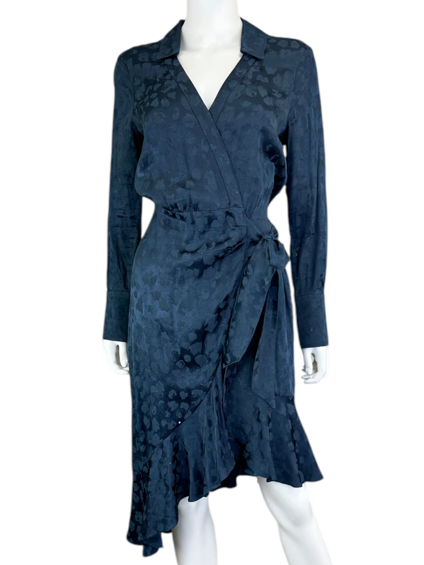 Parker Wrap Blue Leopard Satin Print Dress Size 2