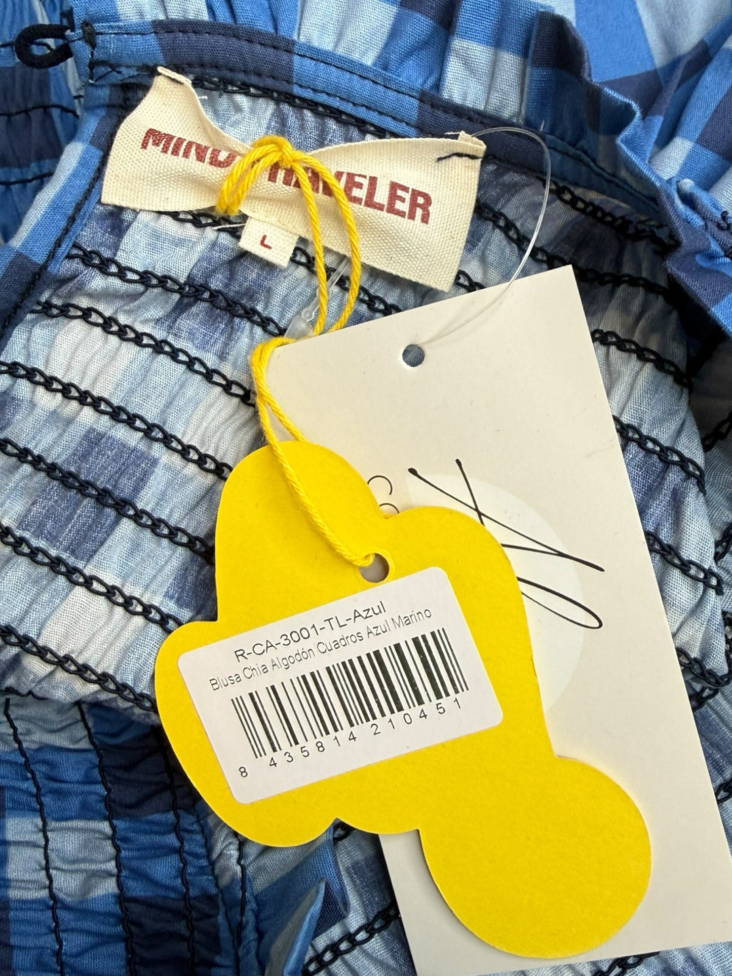 MIND TRAVELER NWT Blue Gingham Check Chia Blouse Size L
