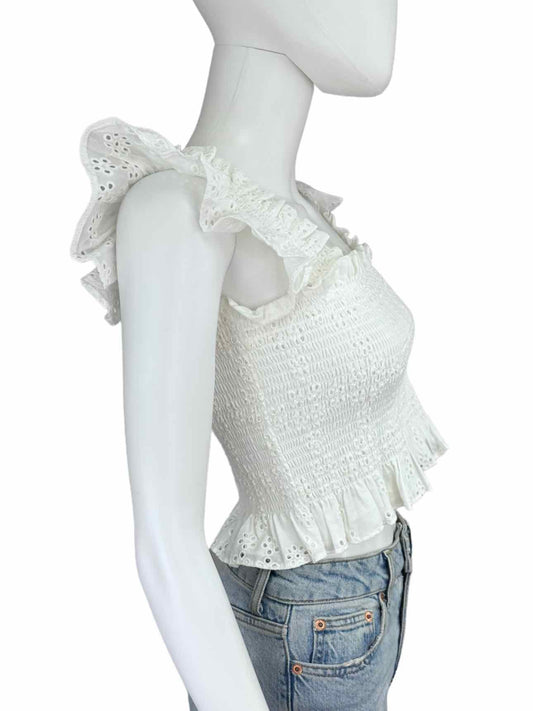 HILL HOUSE White Eyelet Smocked Crop Top Size S