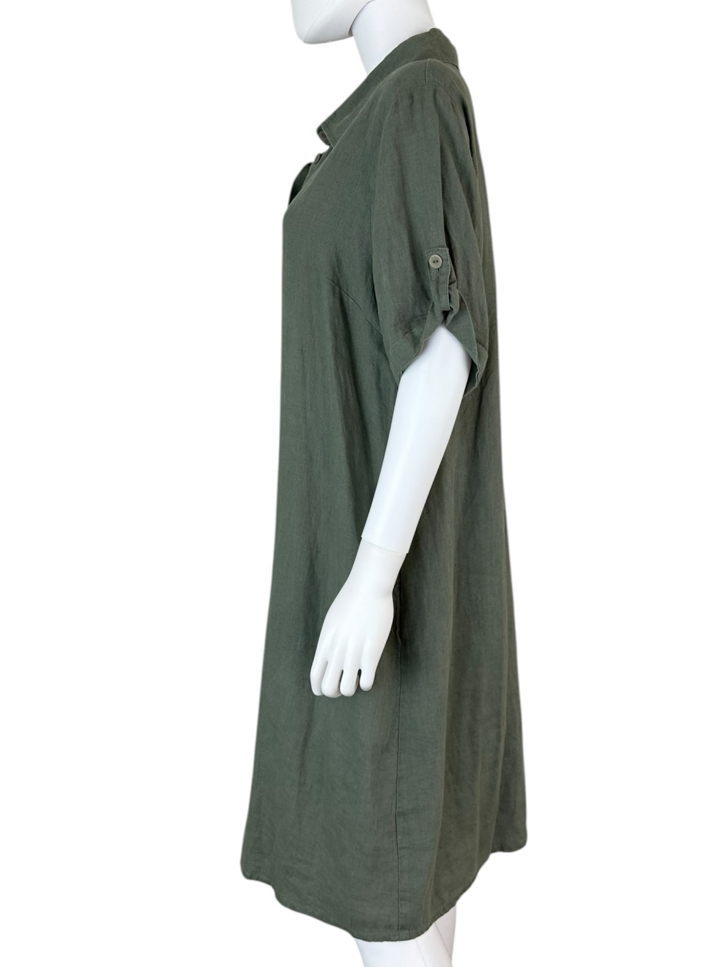 Flax Green 100% Linen Midi Dress Size L
