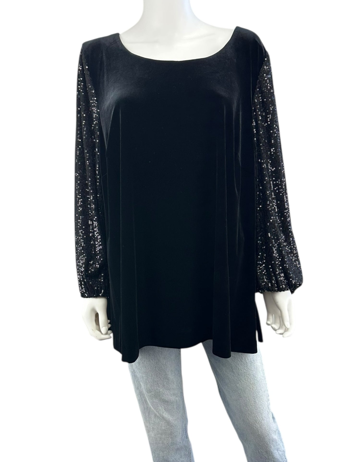ALEX EVENINGS NWT Black Velvet Sequined Blouse Size 2X