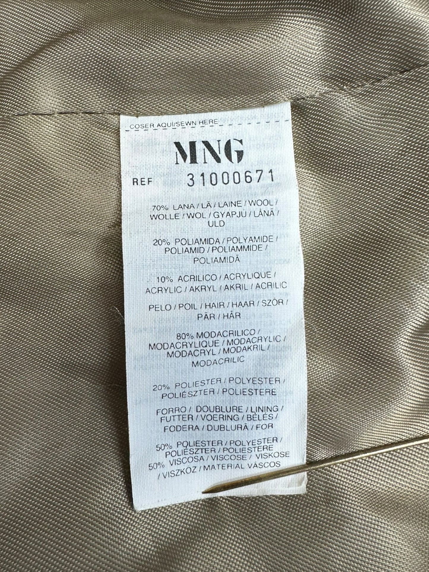 MNG Tan Wool Trench Coat Size XS