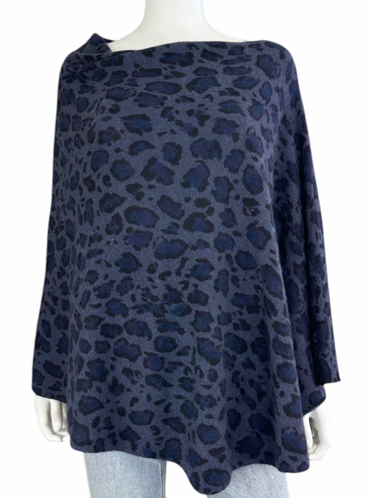 WHITE + WARREN 100% Cashmere Blue Leopard Shawl Size O/S