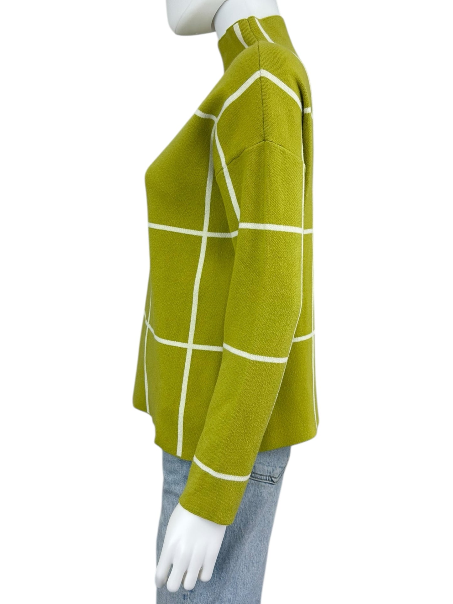 TAHARI Chartreuse Check Mock Neck Sweater Size M