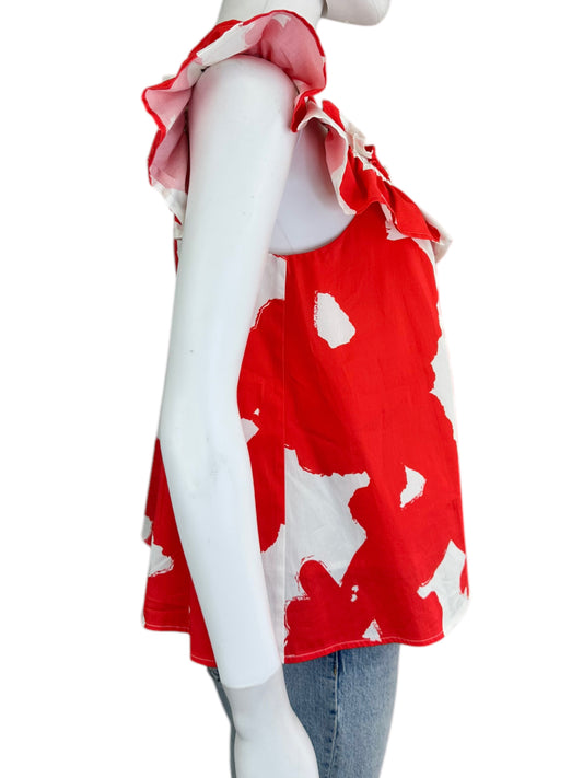 Crosby by Mollie Bunch White and Red Floral Blouse Size M