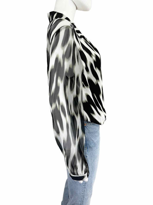Alberto Makali Silk Black Leopard Wrap Blouse Size L