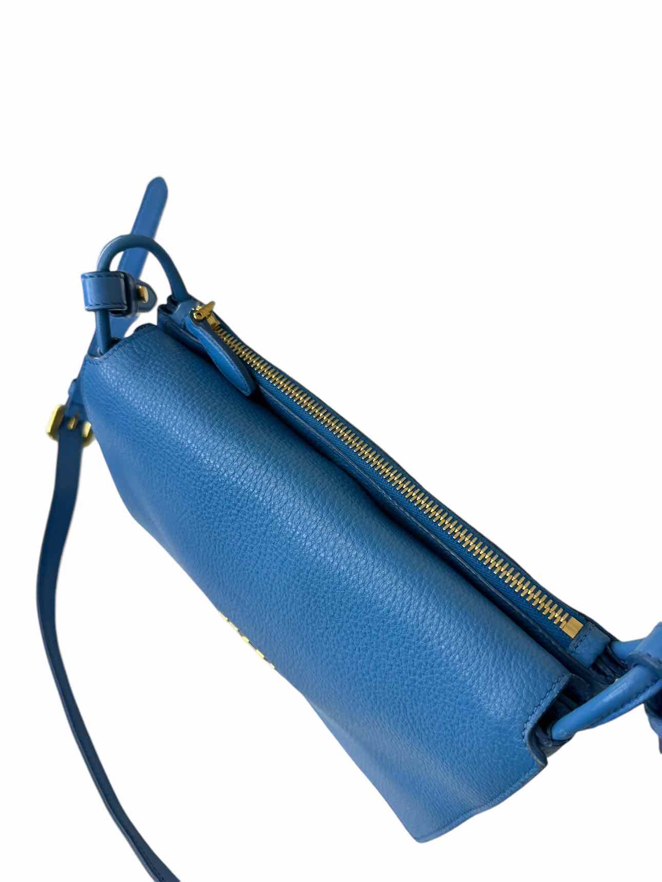 PRADA Blue Leather Shoulder Foldover Bag Designer Handbag