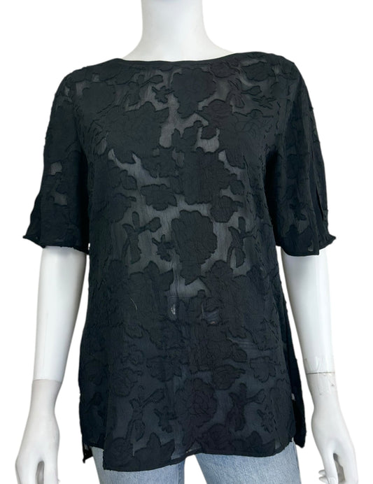 Reiss Black Floral Burnout Blouse Size 4
