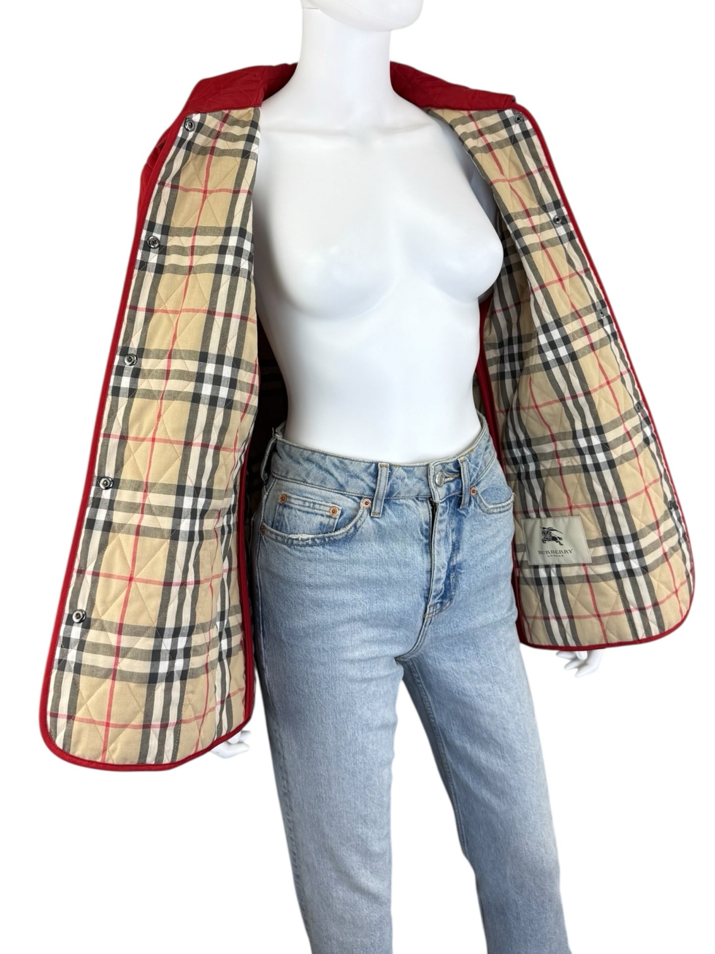 BURBERRY Red Quilted Nylon Barn Jacket Size L