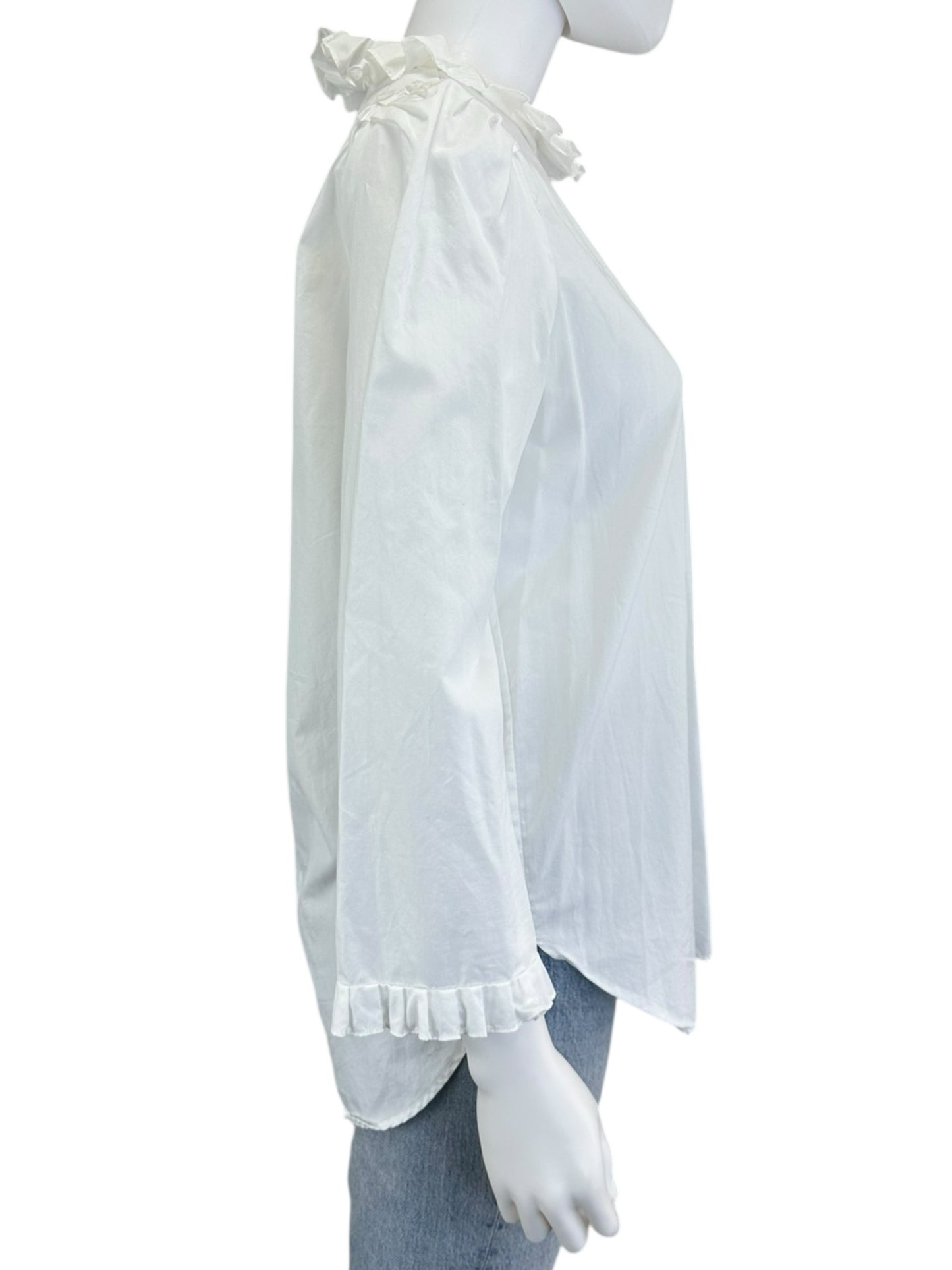 Sandro White Ruffle Neck Blouse Size 3
