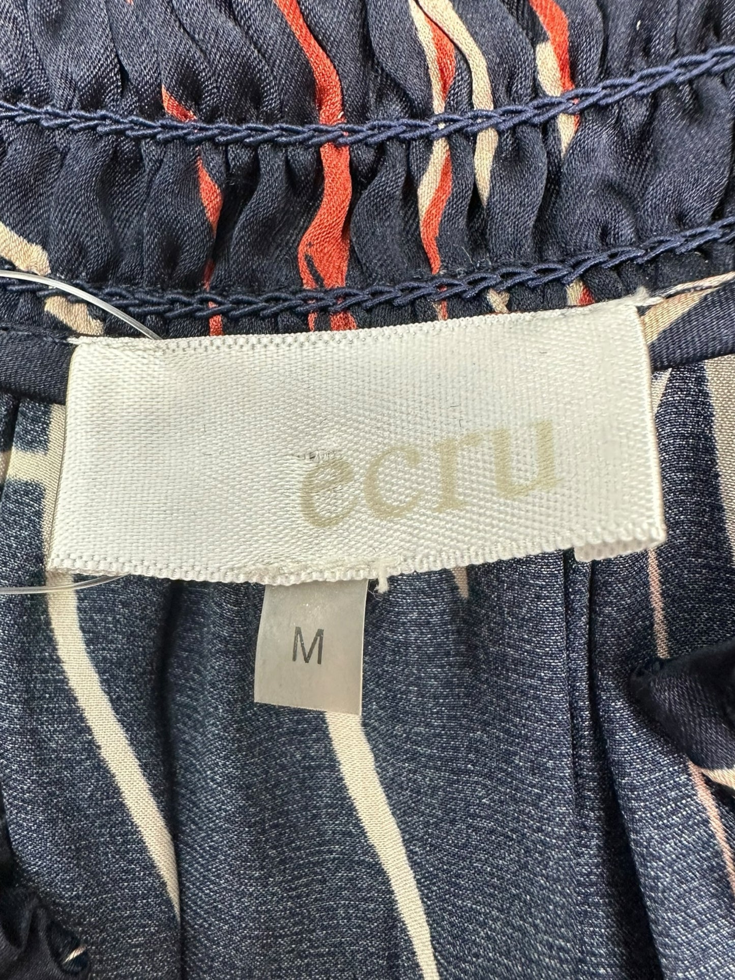 ecru Navy 100% Silk Print Blouse Size M