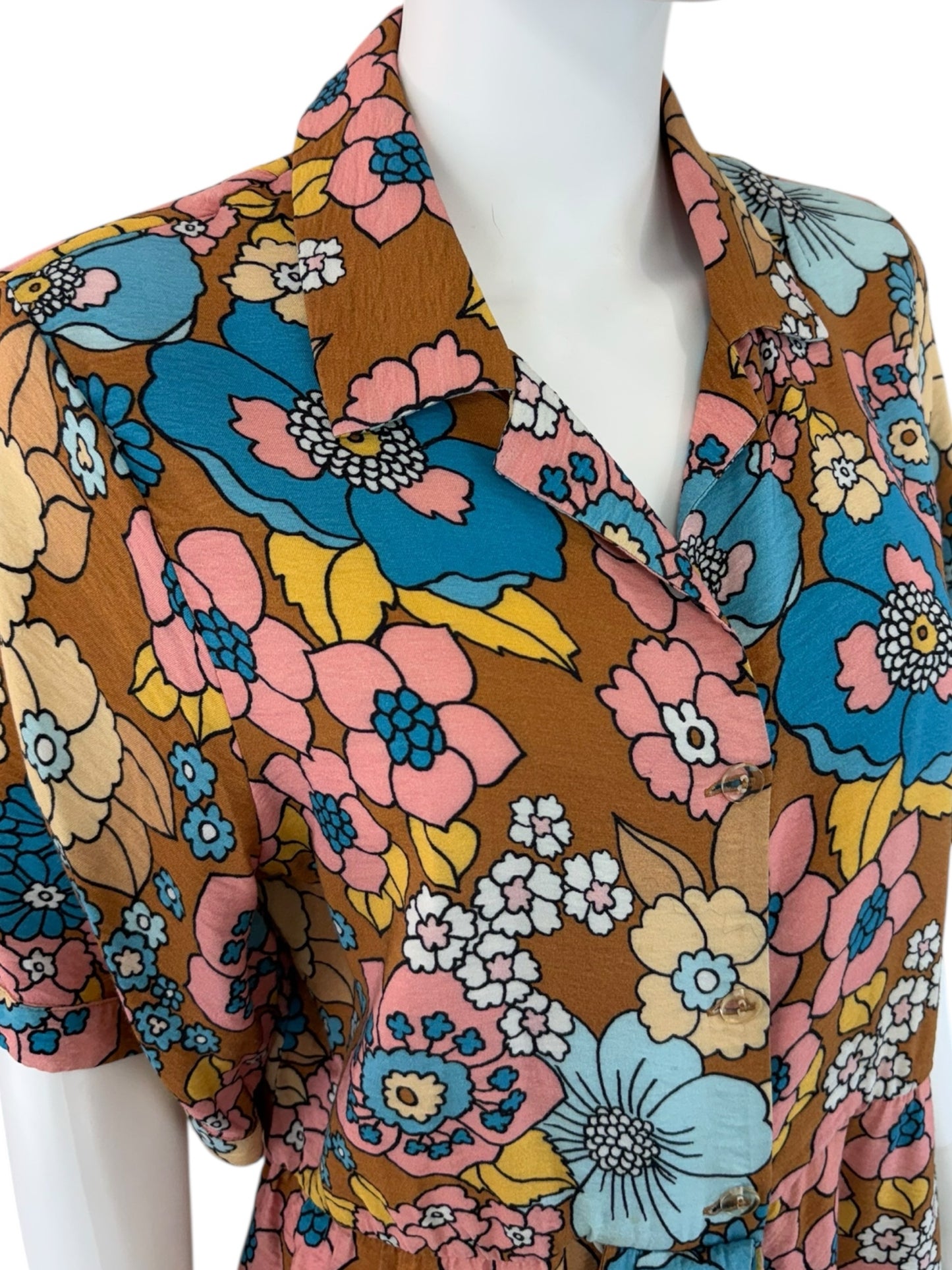 DODO Bar OR Brown Floral Nancy Shirt Dress Size L