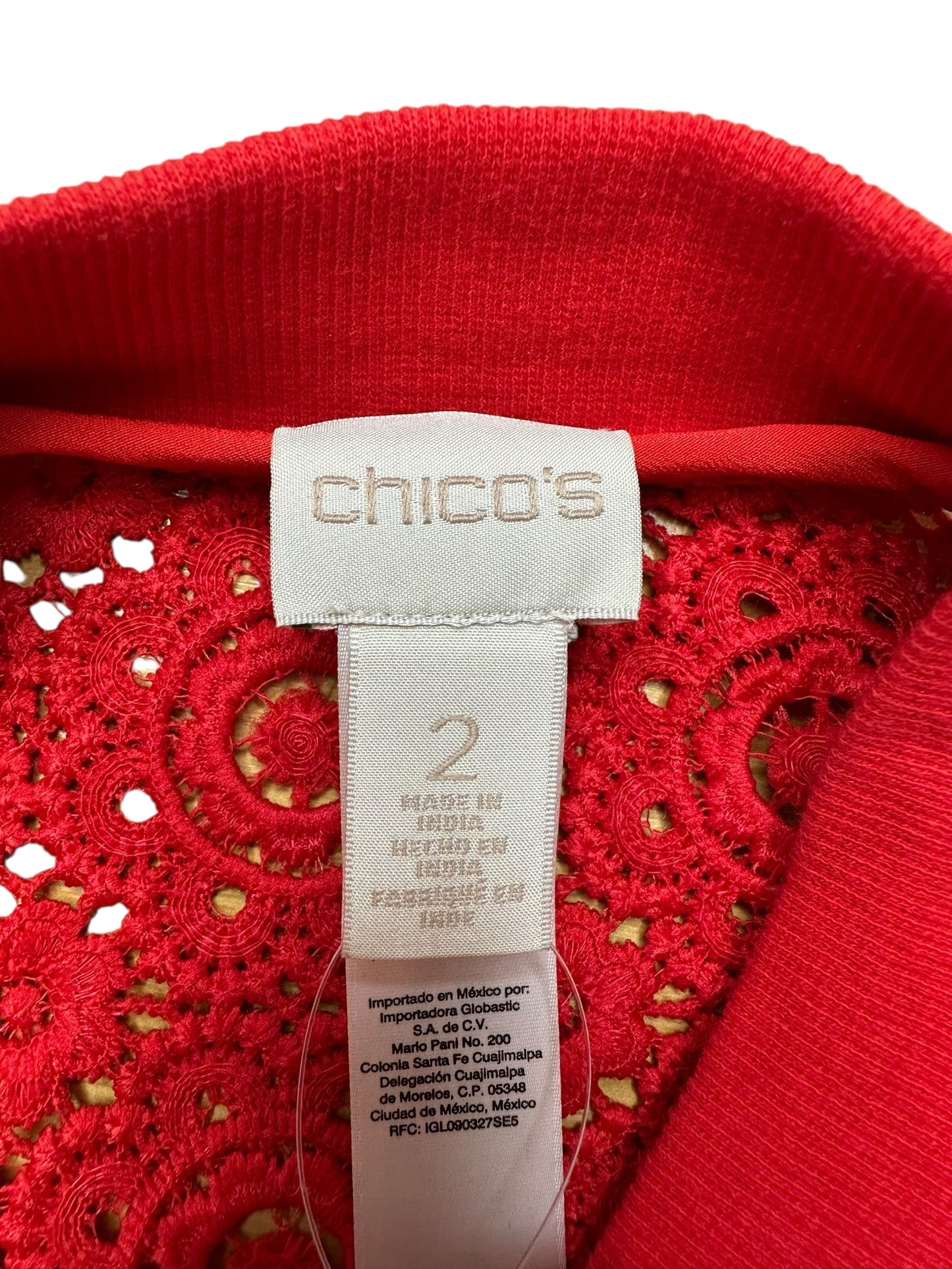 Chico's Red Eyelet Lace Bomber Jacket Size L