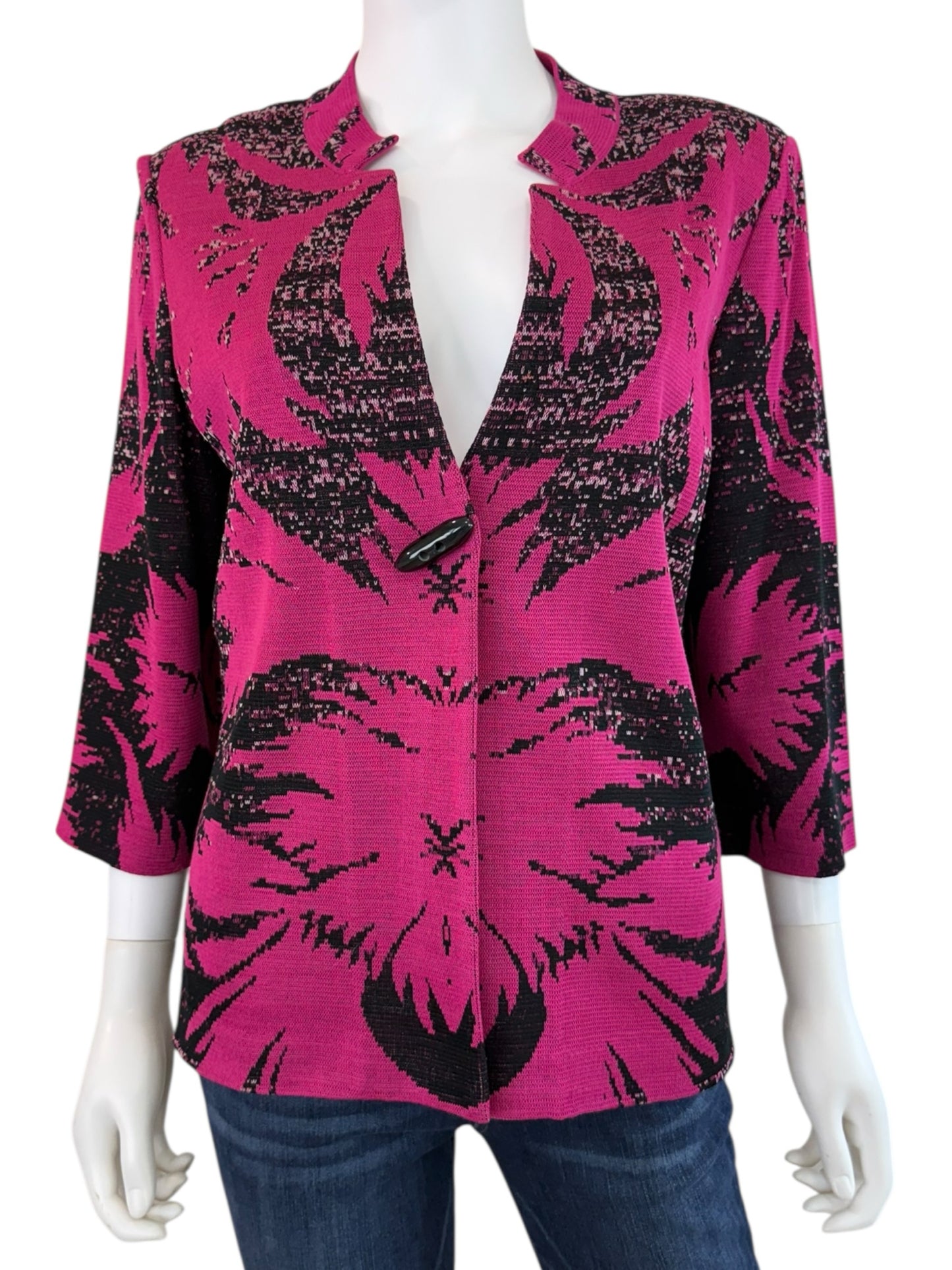 MING WANG Black And Pink Knit Jacket Size S