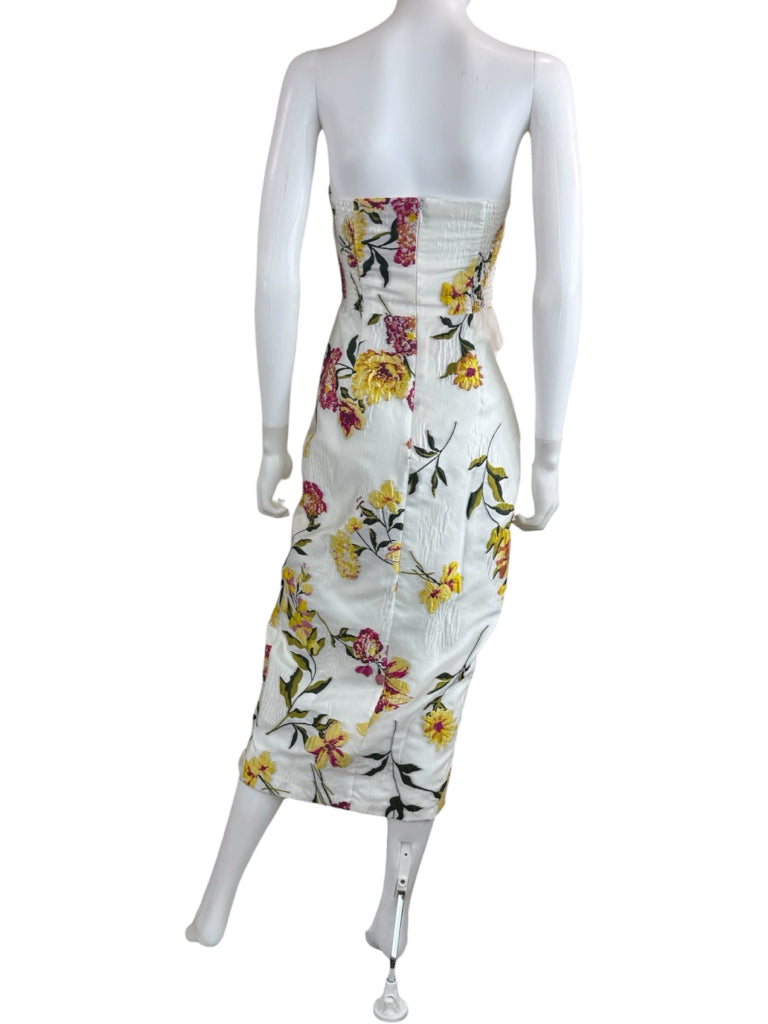 AMANDA UPRICHARD NWT Ivory Floral Strapless Midi Dress Size XS