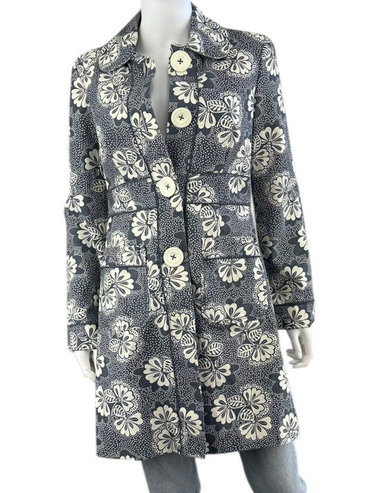 boden Blue Floral Trench Coat Size 10