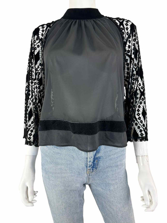 tart Black Lace Velvet Blouse Size S