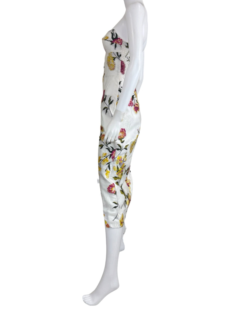 AMANDA UPRICHARD NWT Ivory Floral Strapless Midi Dress Size XS