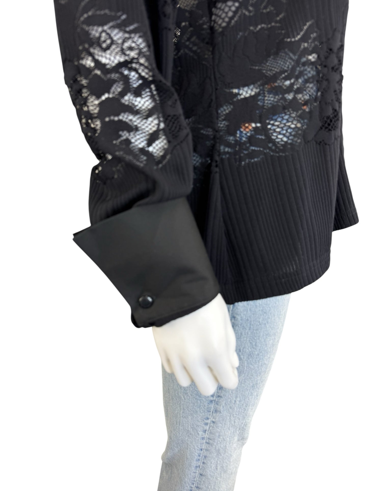 Anne Fontaine Black Lace Button-down Shirt Size XL