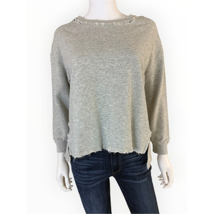 AMO Gray Distressed French Terry Sweatshirt Size S