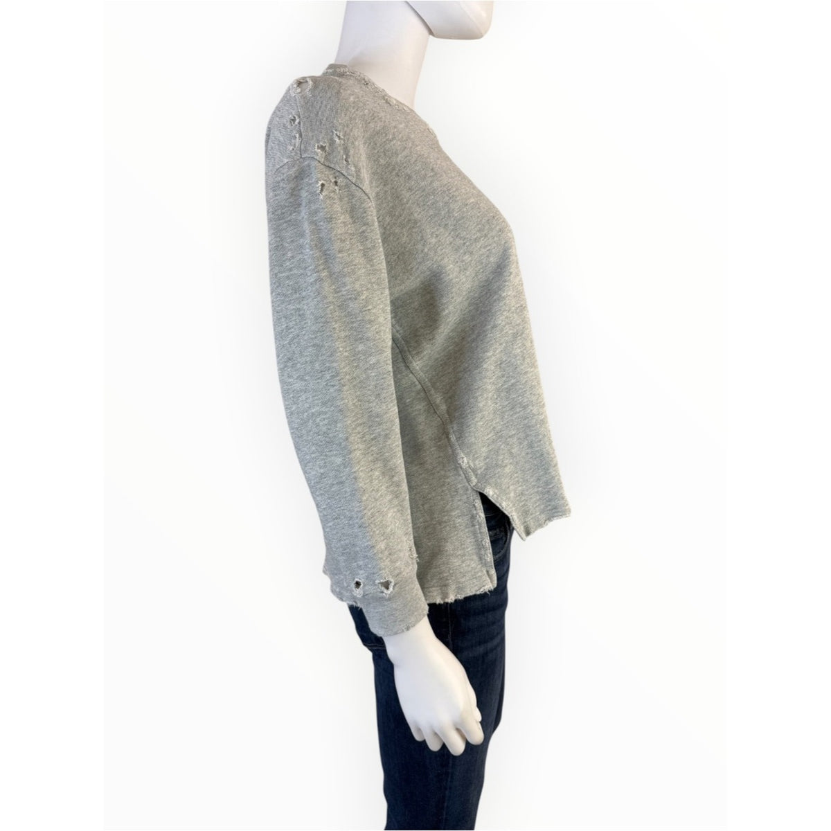 AMO Gray Distressed French Terry Sweatshirt Size S
