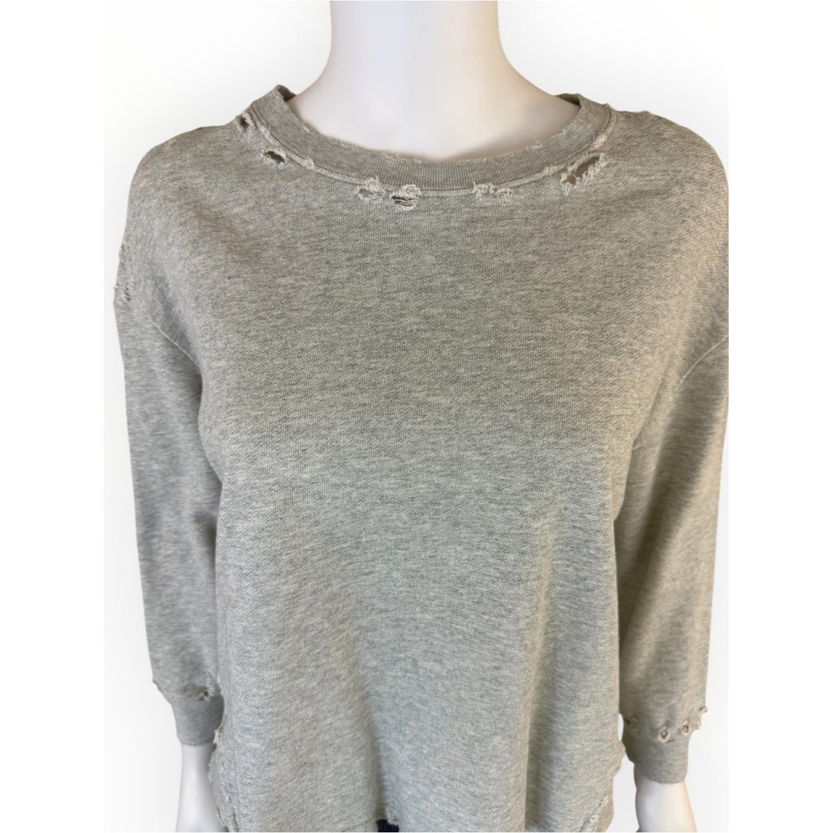 AMO Gray Distressed French Terry Sweatshirt Size S