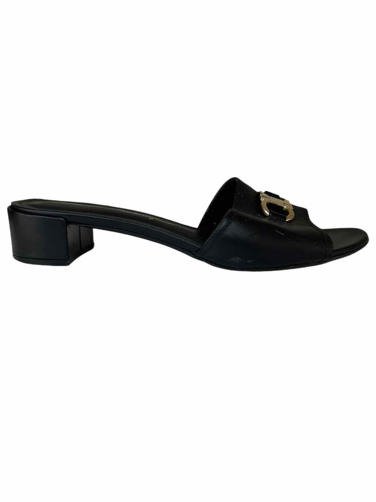 Salvatore Ferragamo Black Leather Rhodes Mules Size 7.5