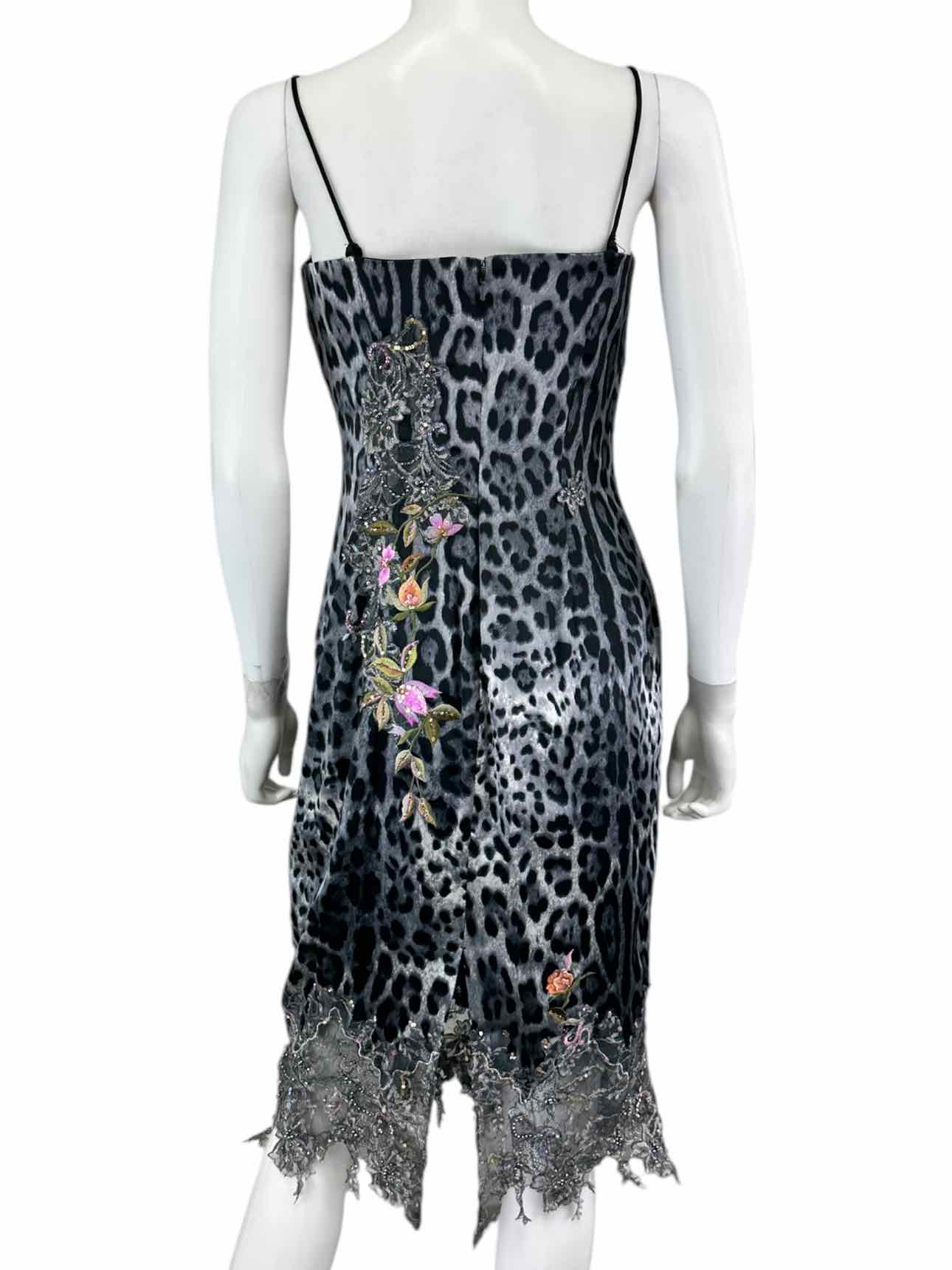 Mandalay Gray Leopard Print Embroidered Midi Dress Size 10