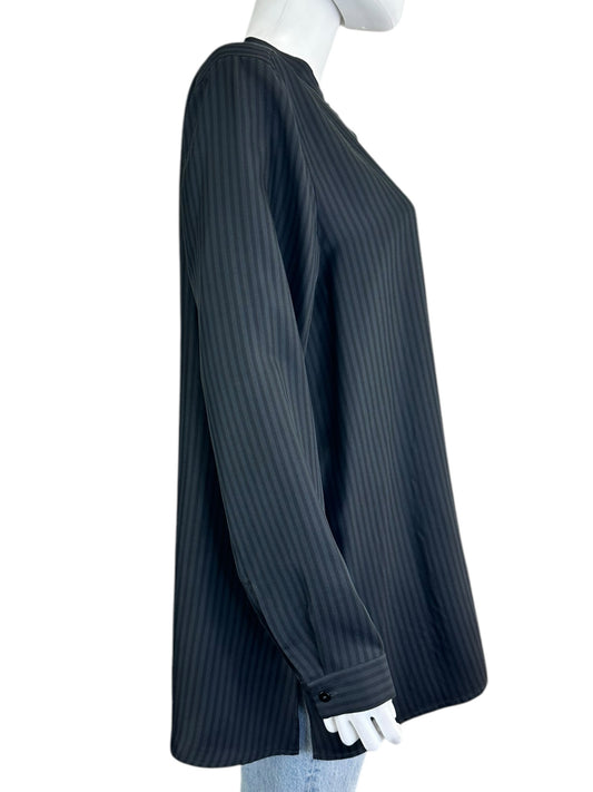 EILEEN FISHER 100% Silk Black Striped Button-Down Size M