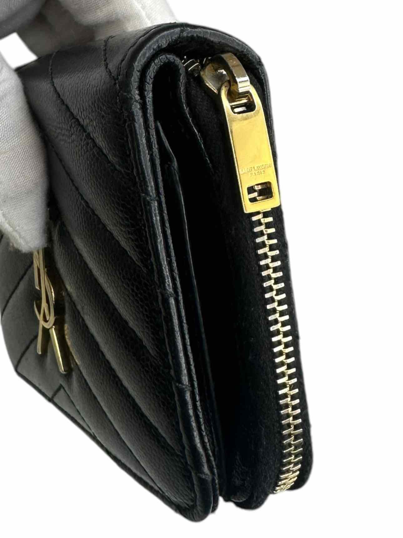 Yves Saint Laurent Black Cassandre Matelasse Compact Wallet