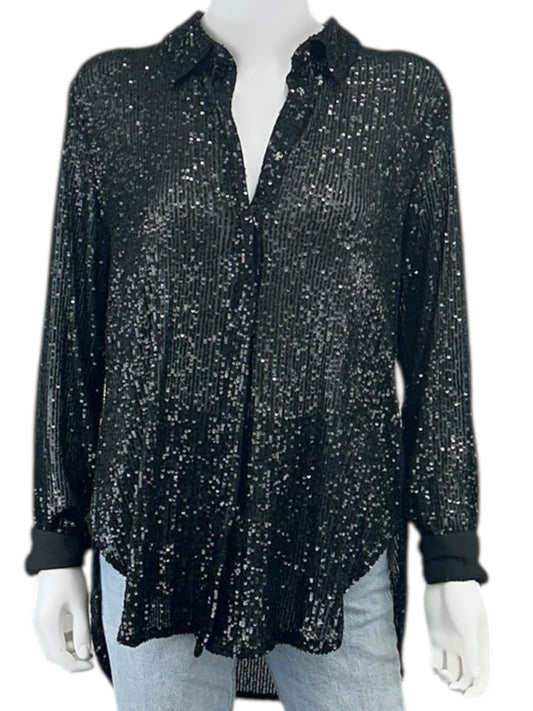 Calvin Klein Black Sequin Button-Down Shirt Size M