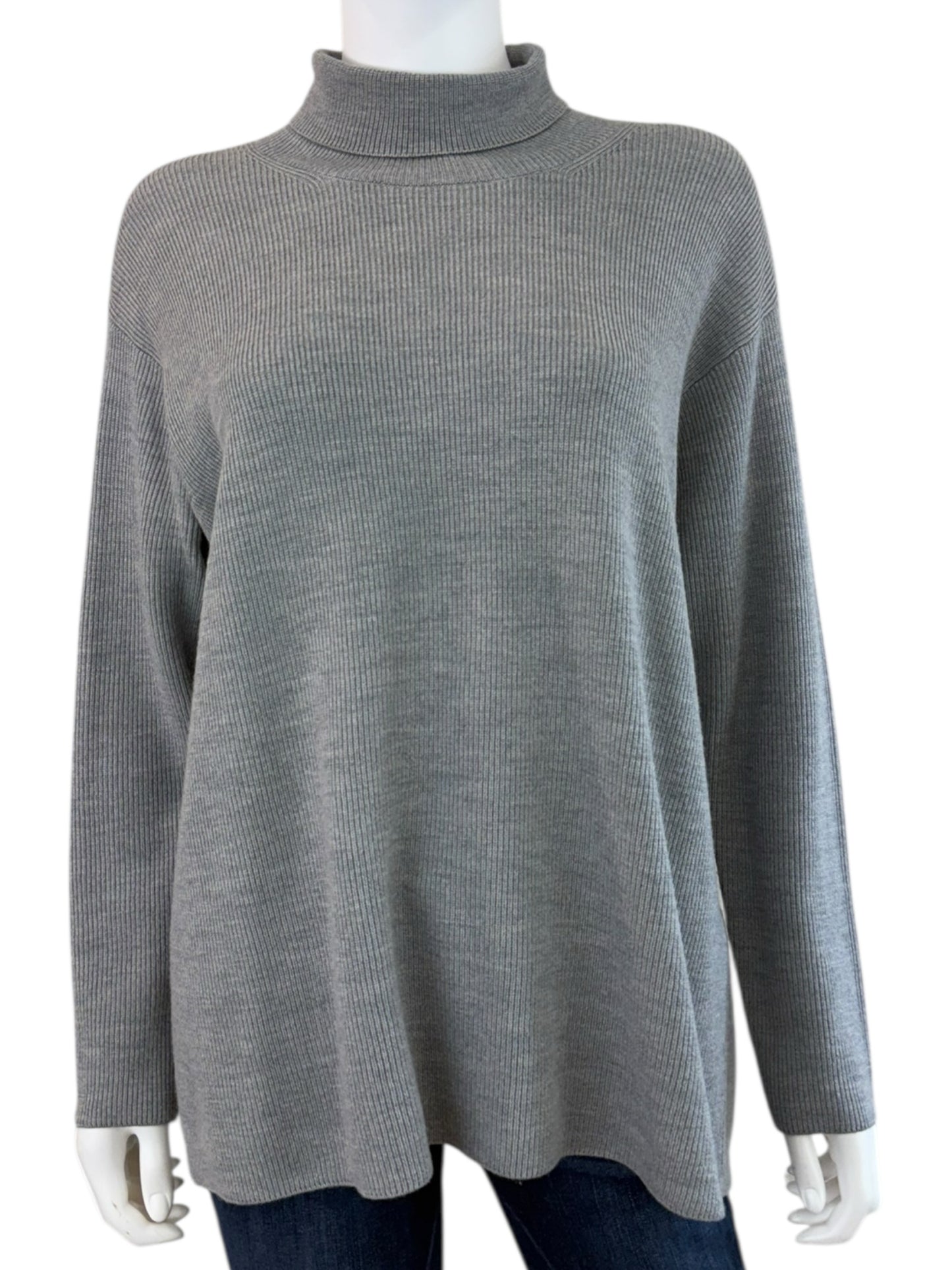 EILEEN FISHER Gray 100% Extra Fine Merino Wool Turtleneck Sweater Size XS