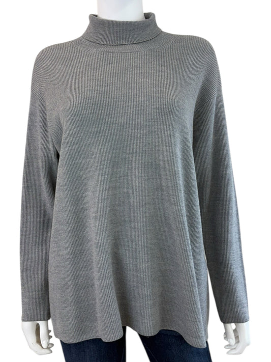 EILEEN FISHER Gray 100% Extra Fine Merino Wool Turtleneck Sweater Size XS