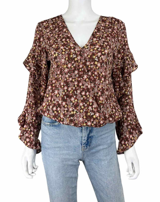 MAX STUDIO Brown Floral Print Blouse Size S