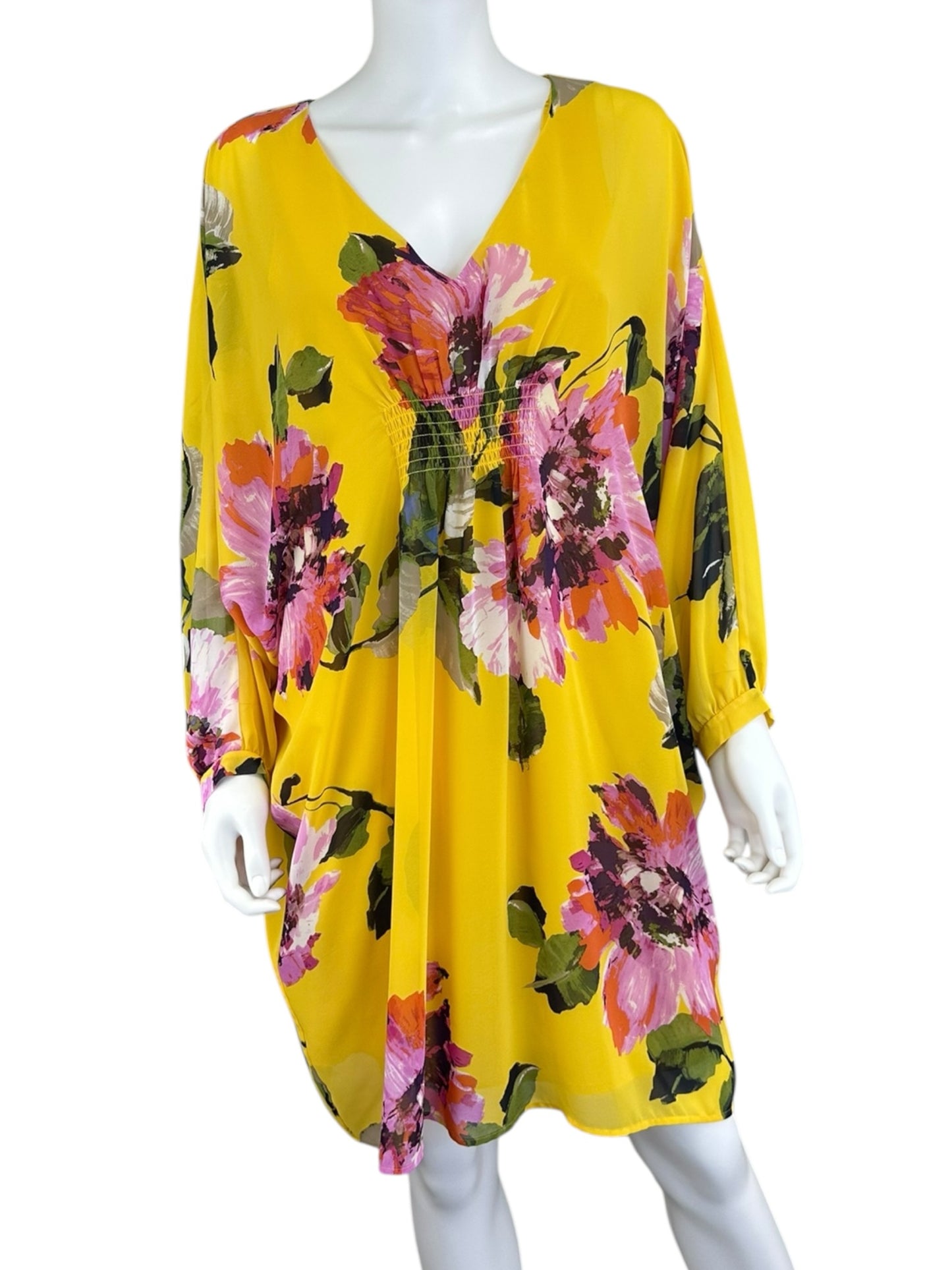 TRINA TURK Yellow Floral Shift Dress Size S
