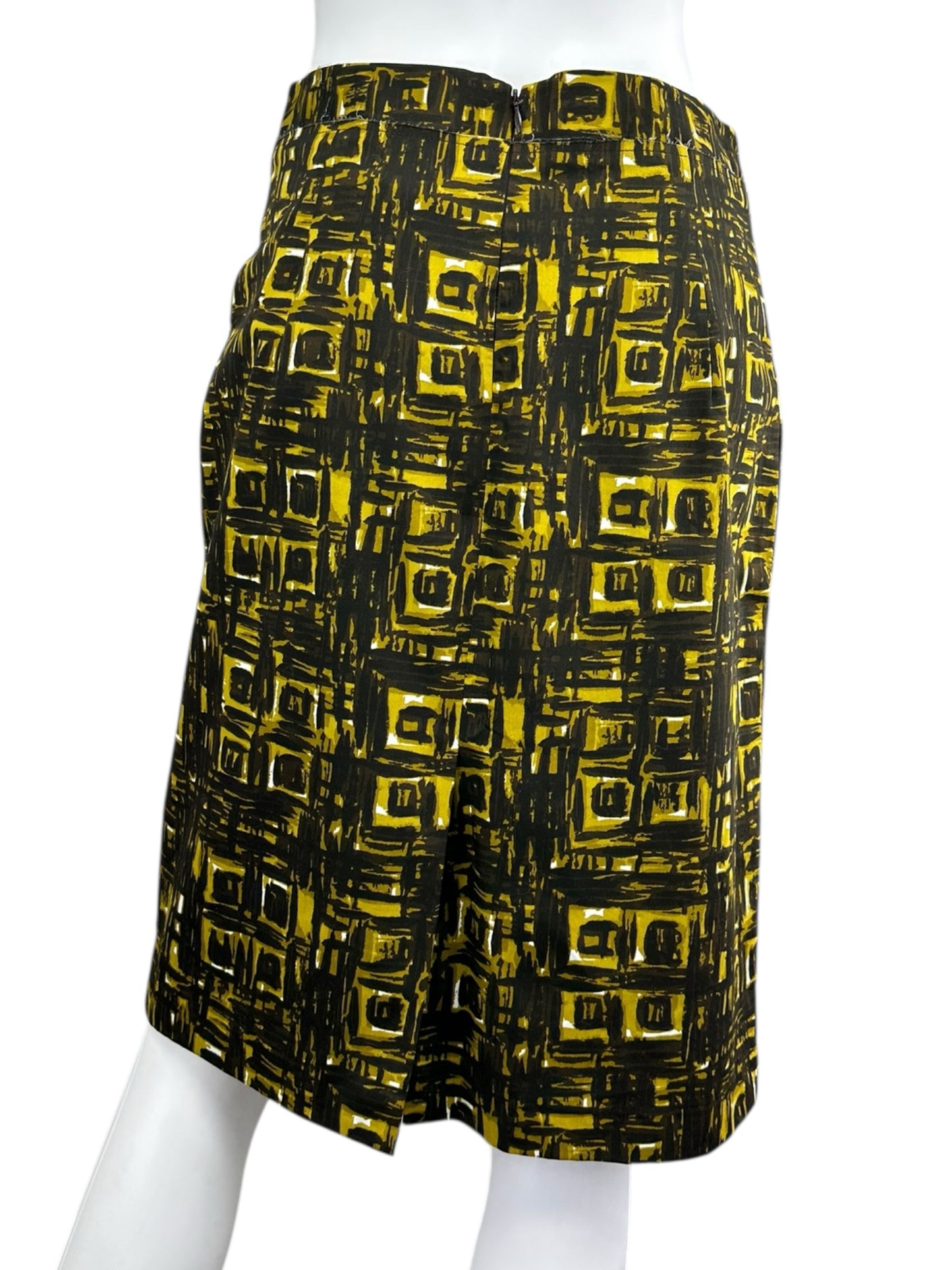 MILLY Black and Yellow Patterned Midi Skirt NWT Size 6