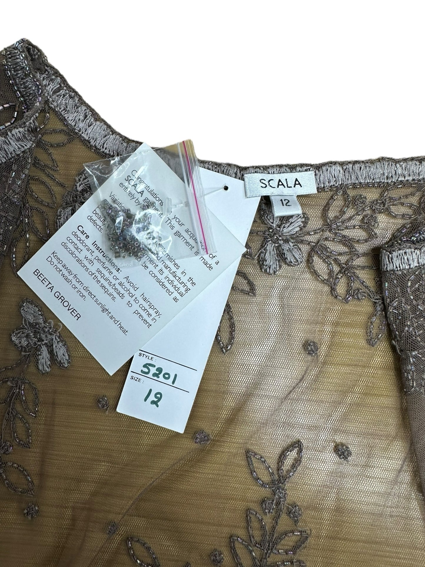 SCALA NWT Brown Beaded Formal Dress and Cardigan Set Size 12