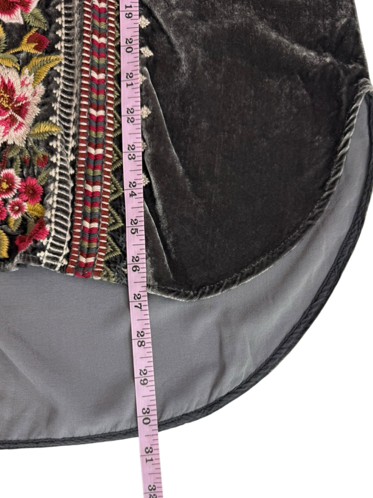 Johnny Was Gray Velvet Floral Embroidered Blouse Size S