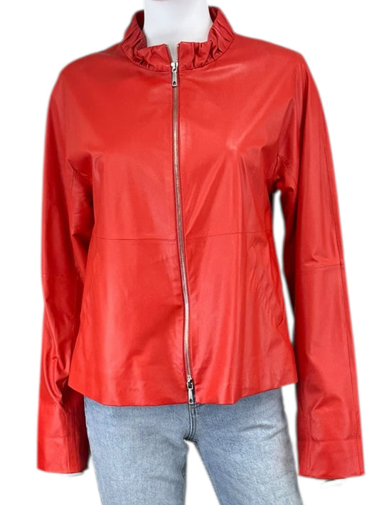 LAFAYETTE 148 NEW YORK Red Genuine Leather Jacket Size 8