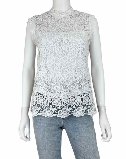 nanette NANETTE LEPORE White Floral Crochet Shell Size S