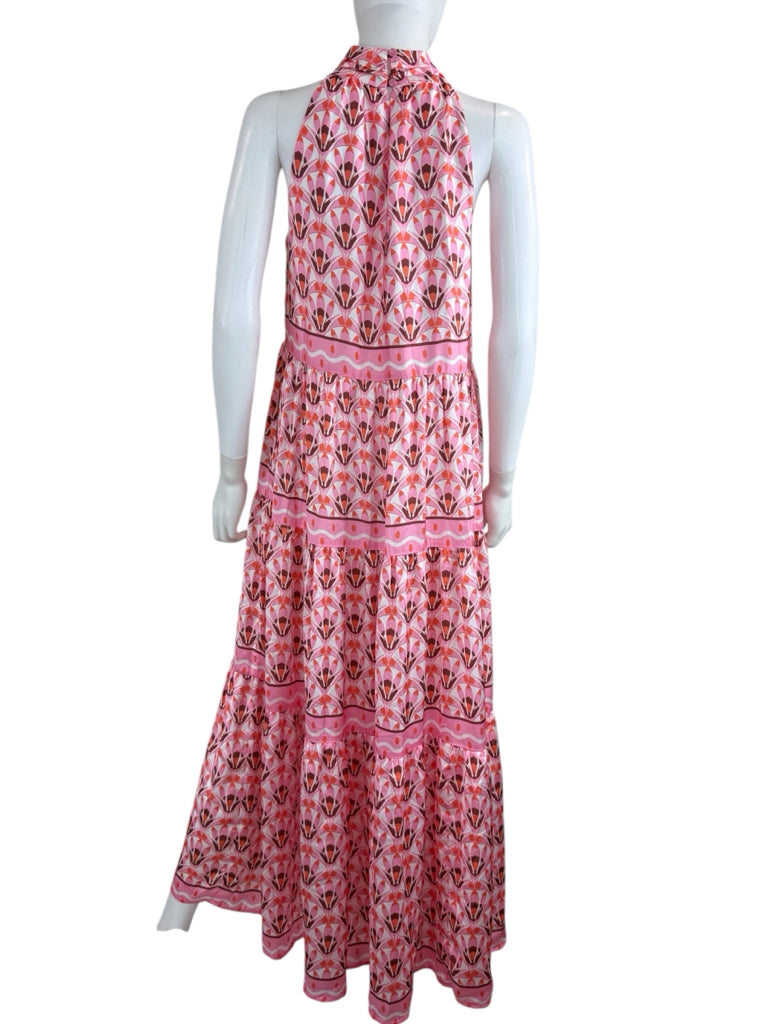 JADE Melody Tam NWT Pink Tribecca Fans Cinch Neck Maxi Dress Size S Dress