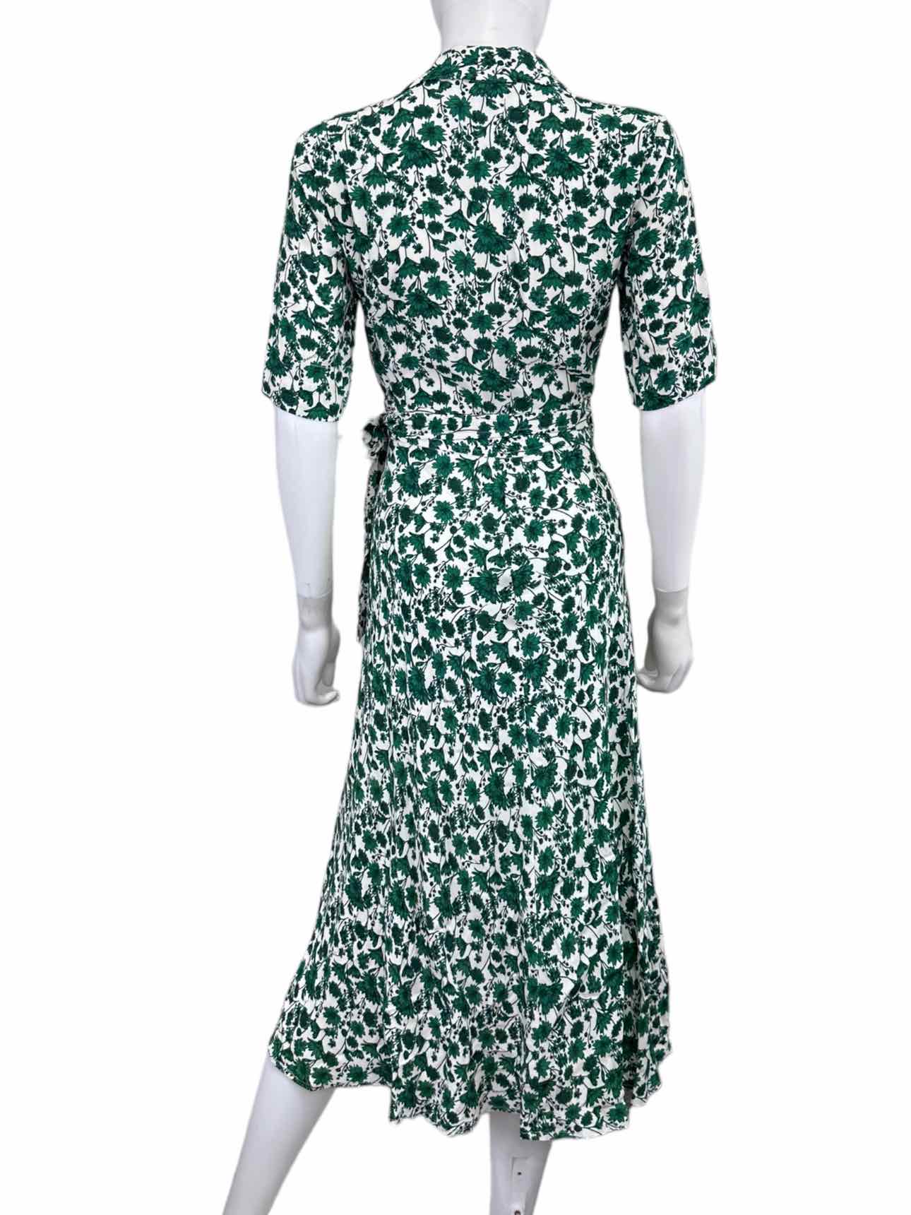 GANNI Green Floral Print Wrap Dress Size S alineconsignment GANNI Green Floral Print Wrap Dress Size S alineconsignment