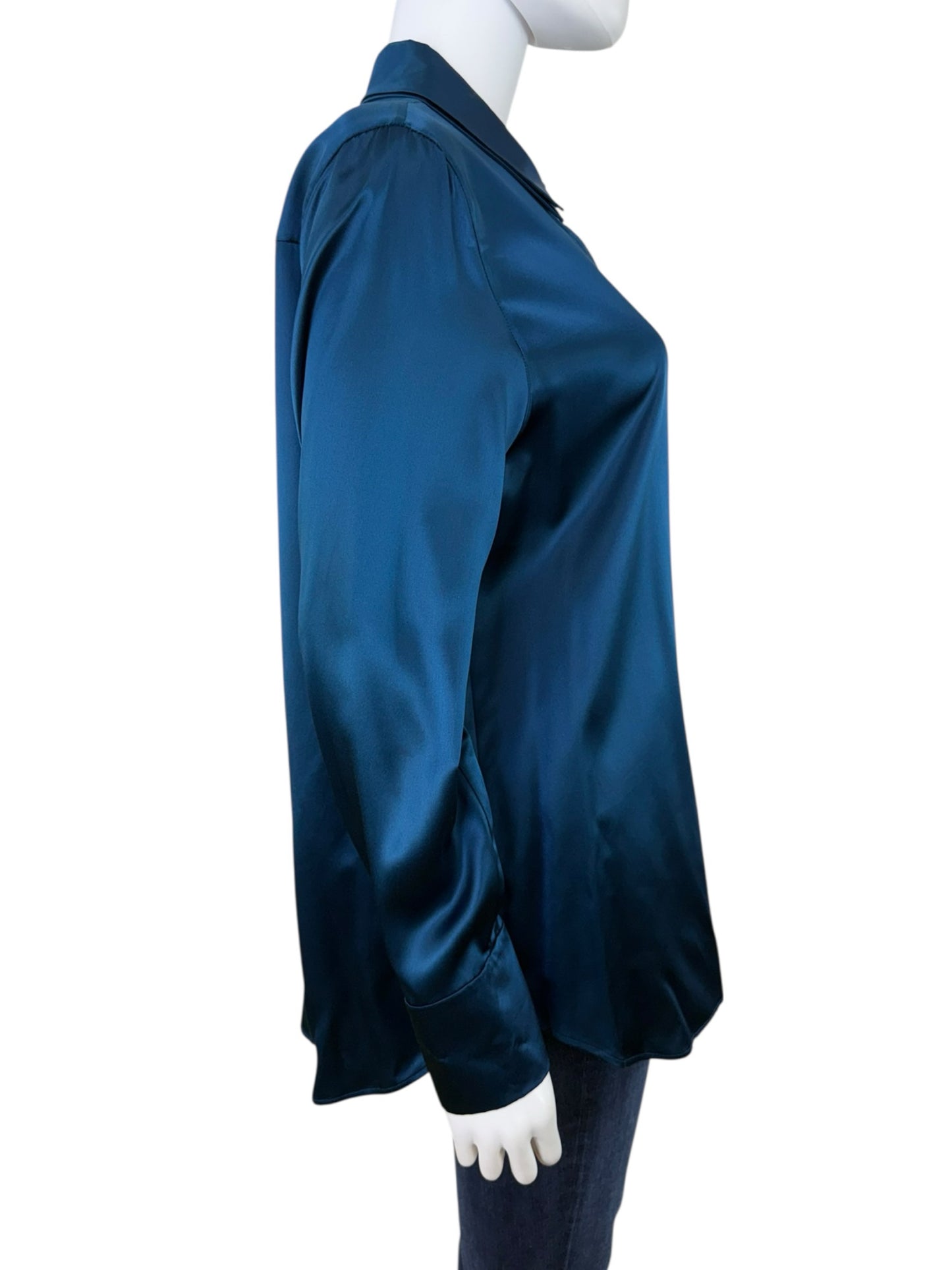 LAFAYETTE 148 NEW YORK Blue 100% Silk Button-Down Shirt Size L