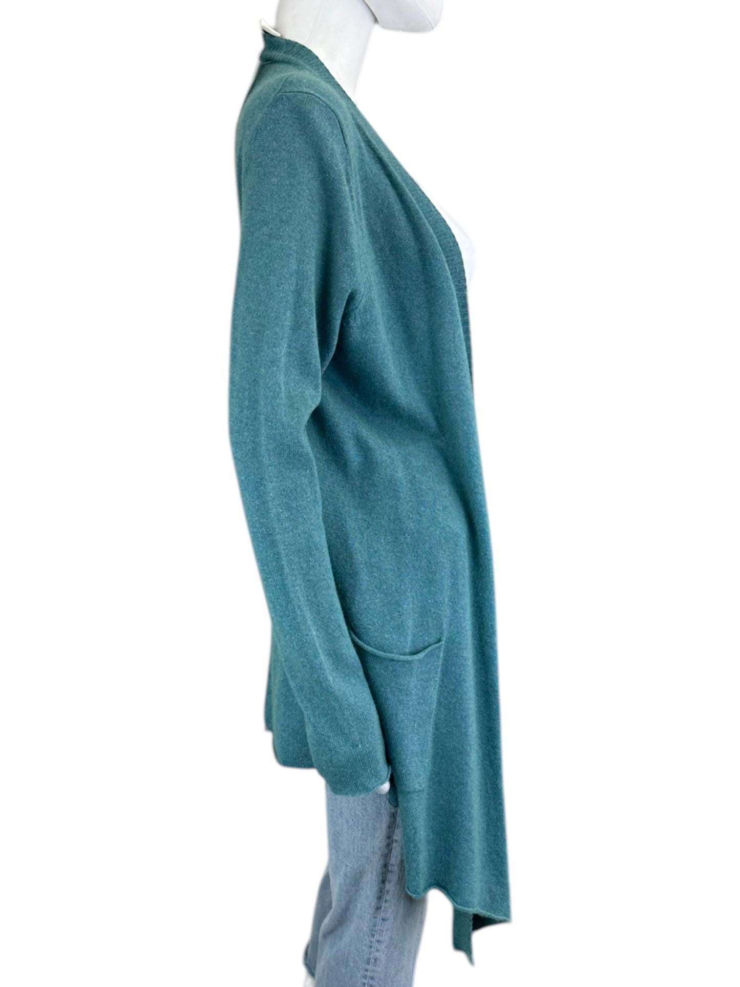 WHITE + WARREN Teal Silk/Cashmere Blend Sweater Cardigan Size M