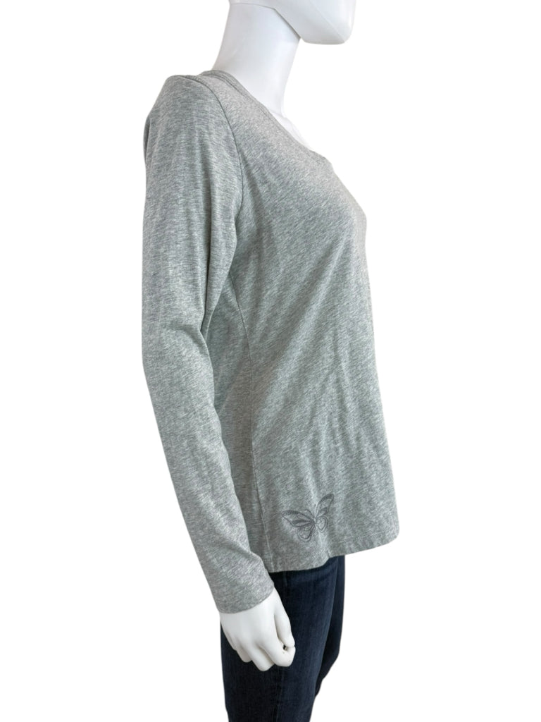 Johnny Was Gray 100% Cotton Long Sleeve Tee Size S