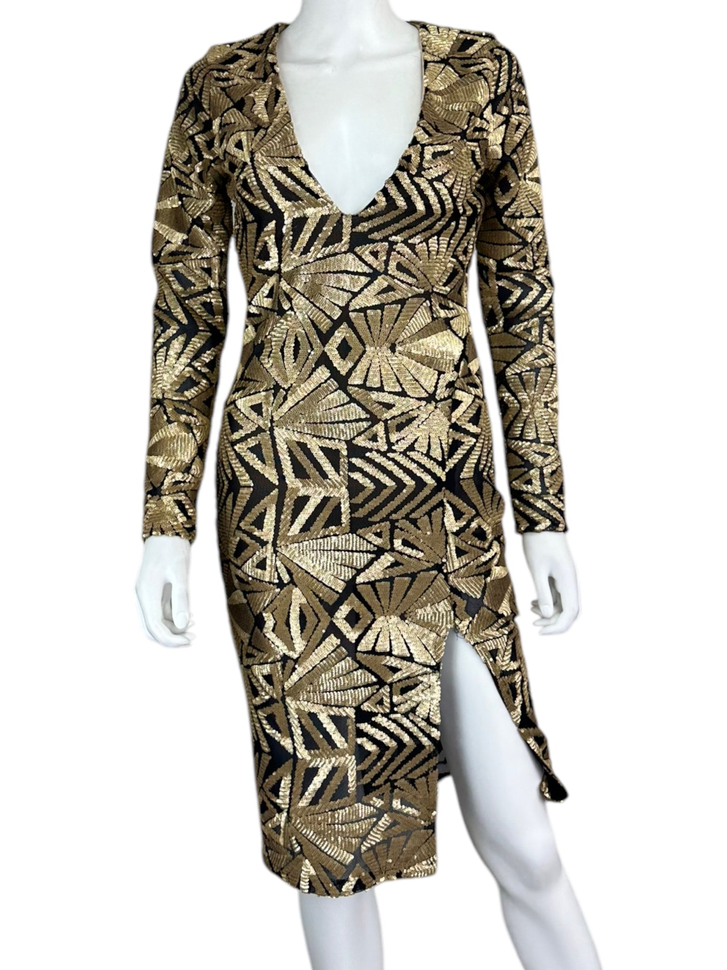 karlie Gold Sequin Midi Dress Size S