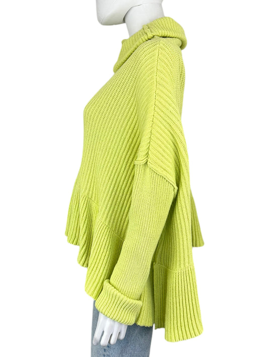 Free People Lime Ruffle Sweater Size M